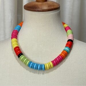 Natasha Multicolor Disc Rainbow Collar Necklace Signed Boho Runway Modern Summer